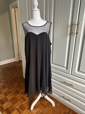 Black Mesh Yoke Midi Swing Dress
